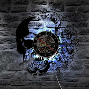 Skull With Rose Wall Clock