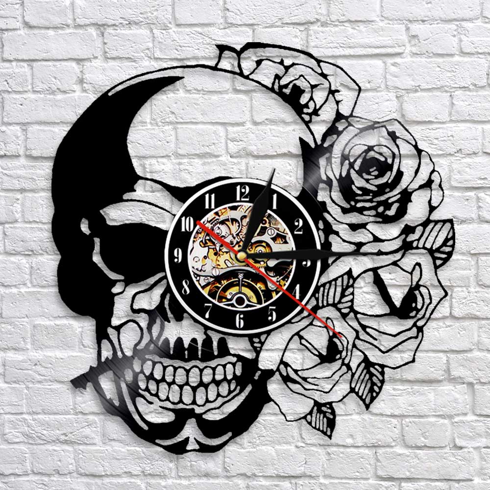 Skull With Rose Wall Clock