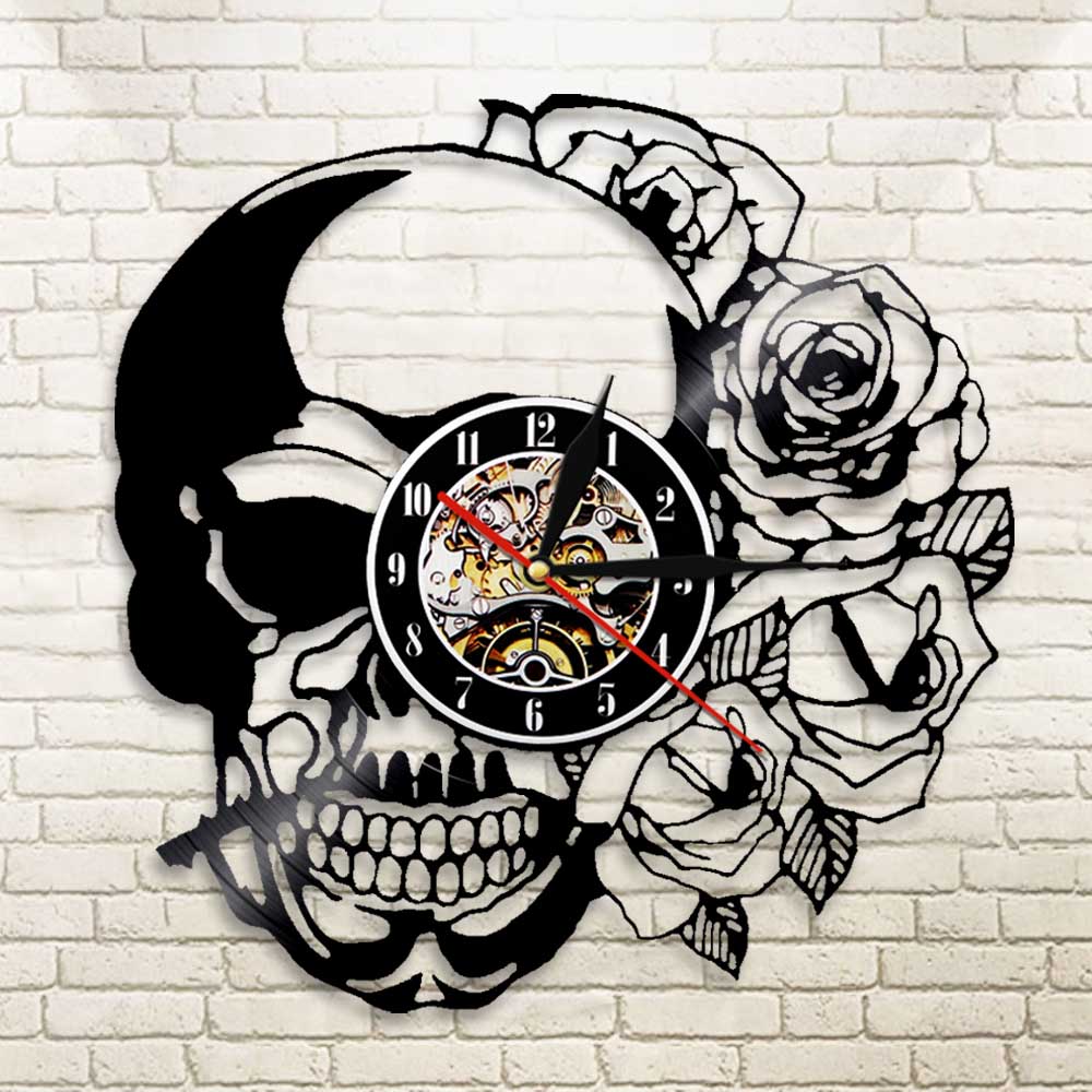 Skull With Rose Wall Clock