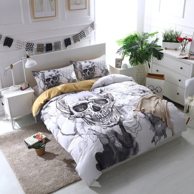 3d Flowers skull Bedding Set