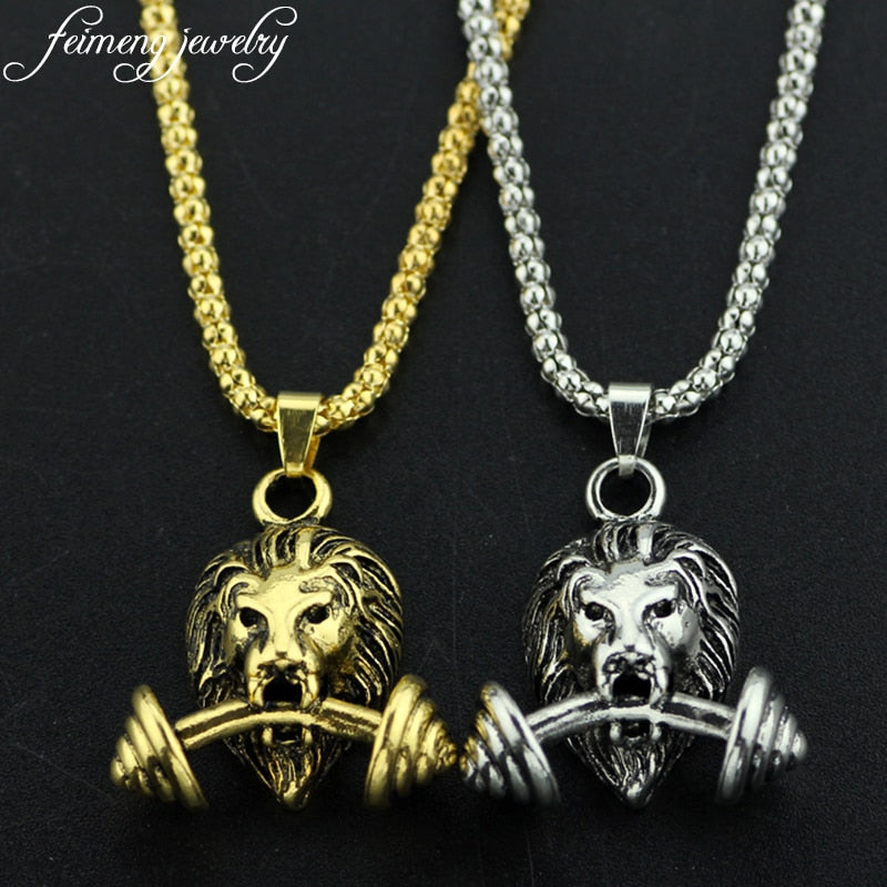 Steampunk 3D Lion Dumbbell Necklace