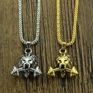 Steampunk 3D Lion Dumbbell Necklace