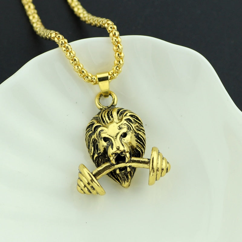 Steampunk 3D Lion Dumbbell Necklace