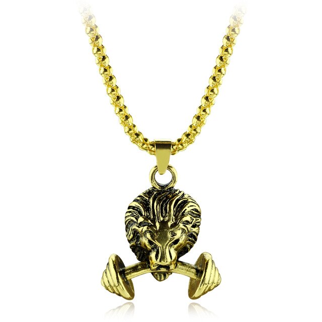 Steampunk 3D Lion Dumbbell Necklace